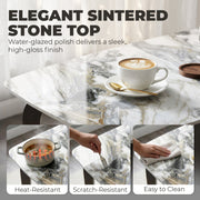 4 Seat Dining Table with Easy Clean Sintered Stone Marble Effect Top for Family Meals White & Black Homcom