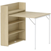 Extendable Dining Table with Storage Shelves for Small Spaces Oak and White AOSOM