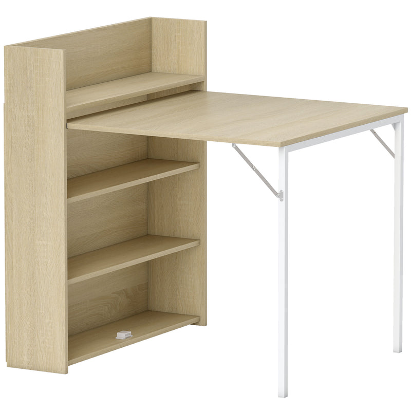 Extendable Dining Table with Storage Shelves for Small Spaces Oak and White AOSOM