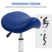 Height Adjustable Saddle Stool for Salon or Spa with Faux Leather Seat Dark Blue