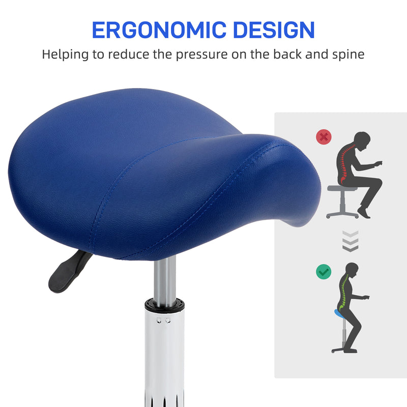 Height Adjustable Saddle Stool for Salon or Spa with Faux Leather Seat Dark Blue