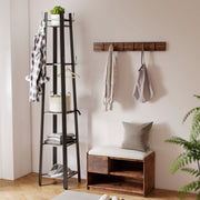 Industrial Freestanding Coat Rack with 8 Hooks and Storage Shelves for Hallway, Grey