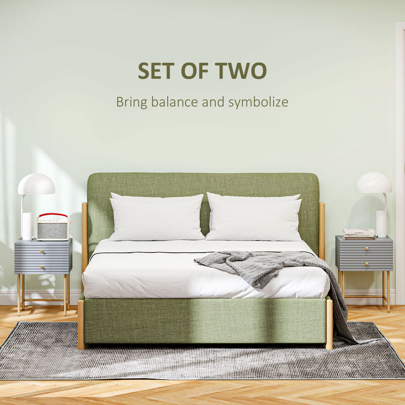 Set of Two Grey Bedside Tables with Gold Legs Storage by HOMCOM