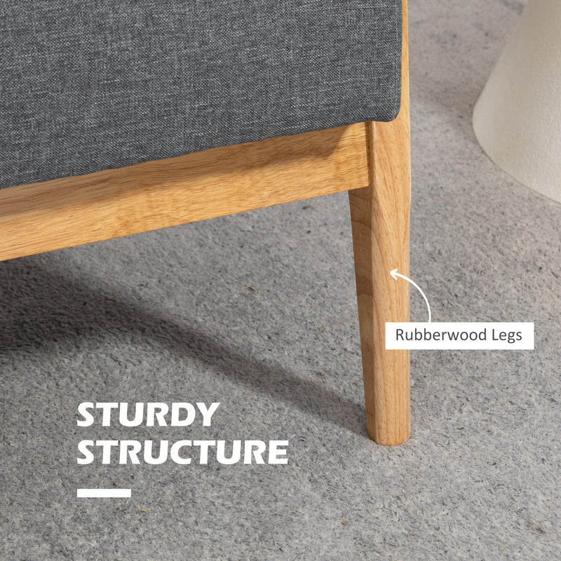 3 Seater Linen Fabric Sofa With Tufted Backrest For Living Room Comfort Dark Grey