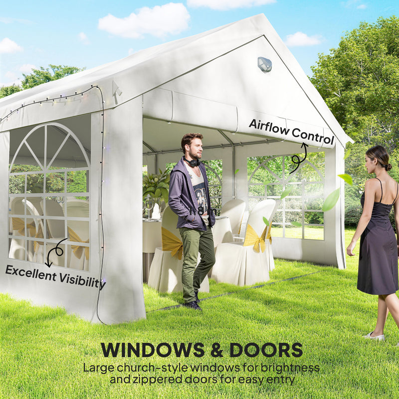 6x4m Marquee Party Tent for Outdoor Gatherings with Large Windows and Weather Protection White Outsunny