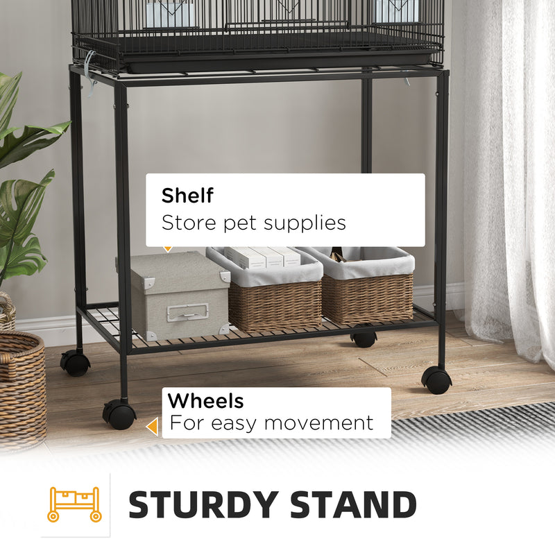 Two Tier Bird Cage with Wheeled Stand for Small Birds Ideal for Indoor Use, Grey