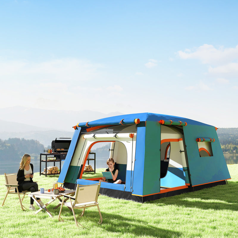 5 Person Family Camping Tent with Two Bedrooms and Living Area Waterproof Blue