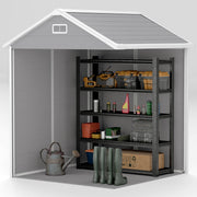 6 x 5ft Garden Shed Plastic Storage with Window, Floor, Lockable Doors, and Vents Dark Grey by Outsunny