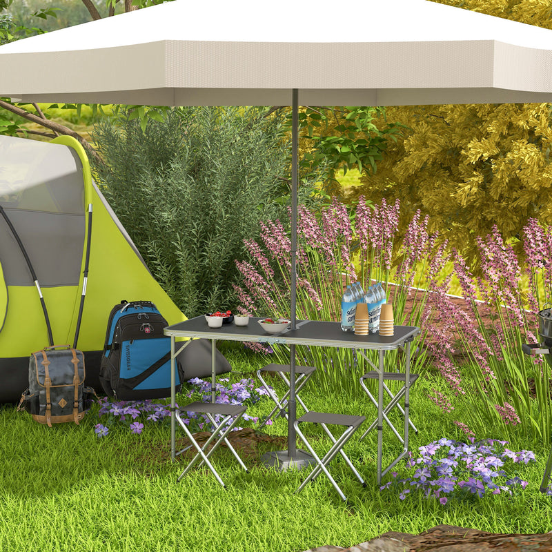 4 Seater Folding Aluminium Picnic Table and Bench Set For Camping and Outdoor Use Silver AOSOM