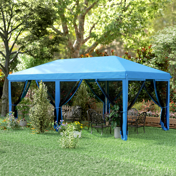 Blue 6x3m Pop Up Gazebo with Mesh Walls and Carry Bag for Events and Parties by Outsunny