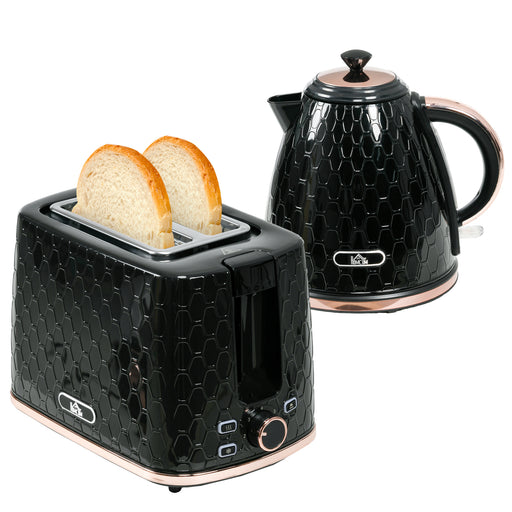 Fast Boil 17L Electric Kettle and 2 Slice Toaster Set With Auto Shut Off Black