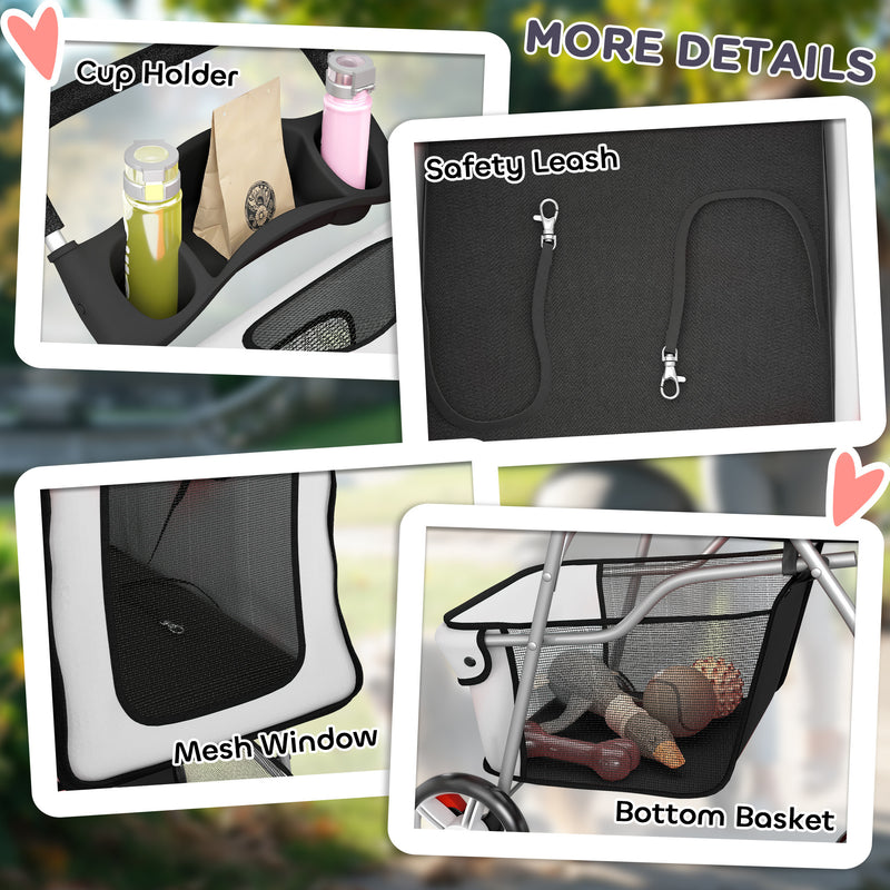Pet Stroller for Small Dogs and Cats with Mesh Windows and Storage Basket Grey AOSOM
