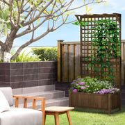 2 Piece Wooden Raised Planter Bed With Trellis For Climbing Plants And Veg, Brown