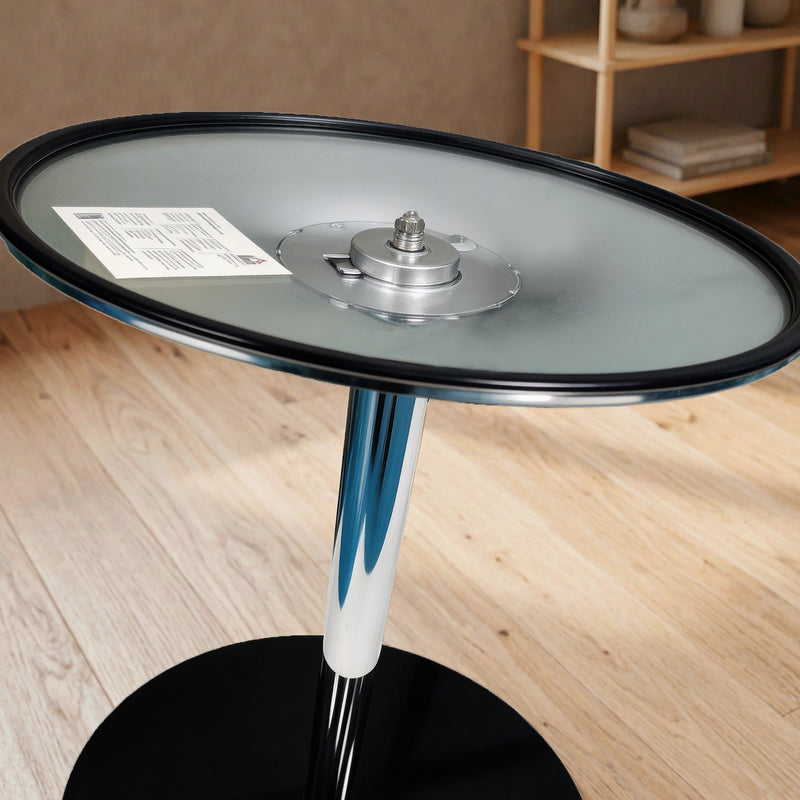 2 Seat Round Black Glass Dining Table for Small Spaces with Stable Metal Base