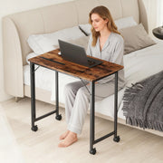 Compact Folding Desk on Wheels with Storage Shelf for Home Office Use Rustic Brown AOSOM