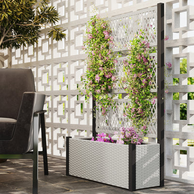 Grey Wooden Garden Planter Box with Trellis for Climbing Plants and Flowers by Outsunny