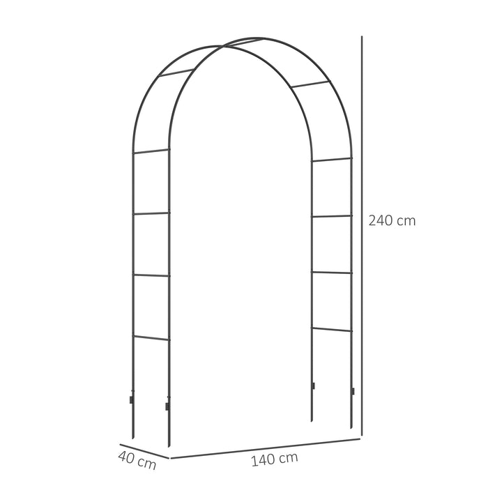 Black Metal Garden Arch for Climbing Plants Roses and Vines 240H cm by Outsunny