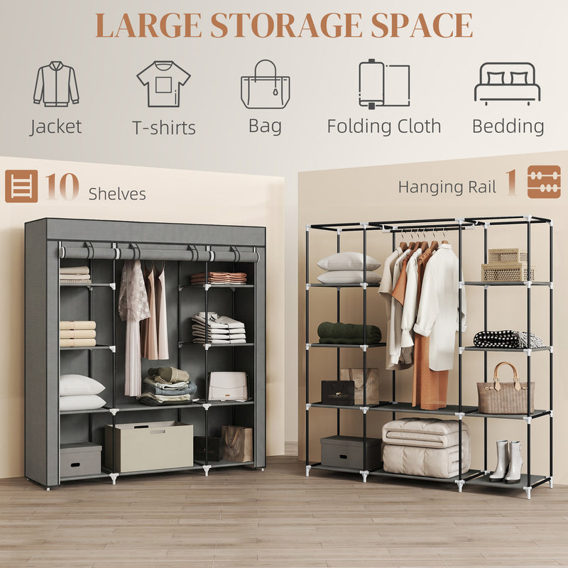 Fabric Wardrobe with Hanging Rail and 10 Shelves for Easy Bedroom Storage