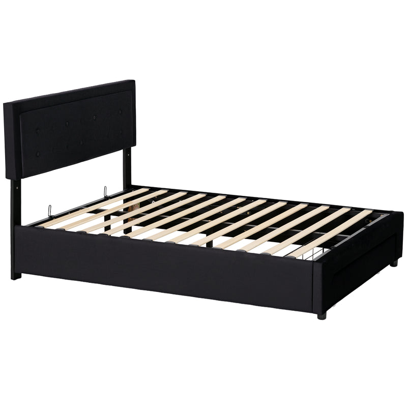 Black Double Ottoman Bed Frame with Spacious Front Drawer for Extra Storage