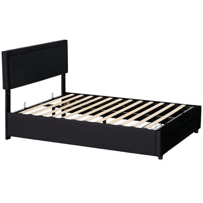Black Double Ottoman Bed Frame with Spacious Front Drawer for Extra Storage
