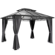 Garden Gazebo With Polycarbonate Hard Top Roof for All Weather Shelter and Privacy, Dark Grey Outsunny