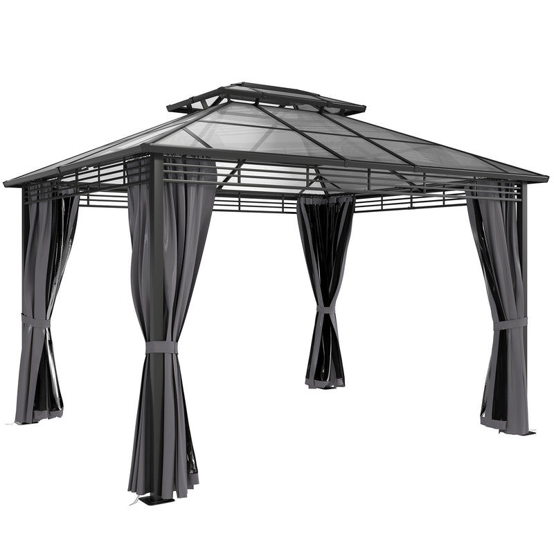 Garden Gazebo With Polycarbonate Hard Top Roof for All Weather Shelter and Privacy, Dark Grey Outsunny
