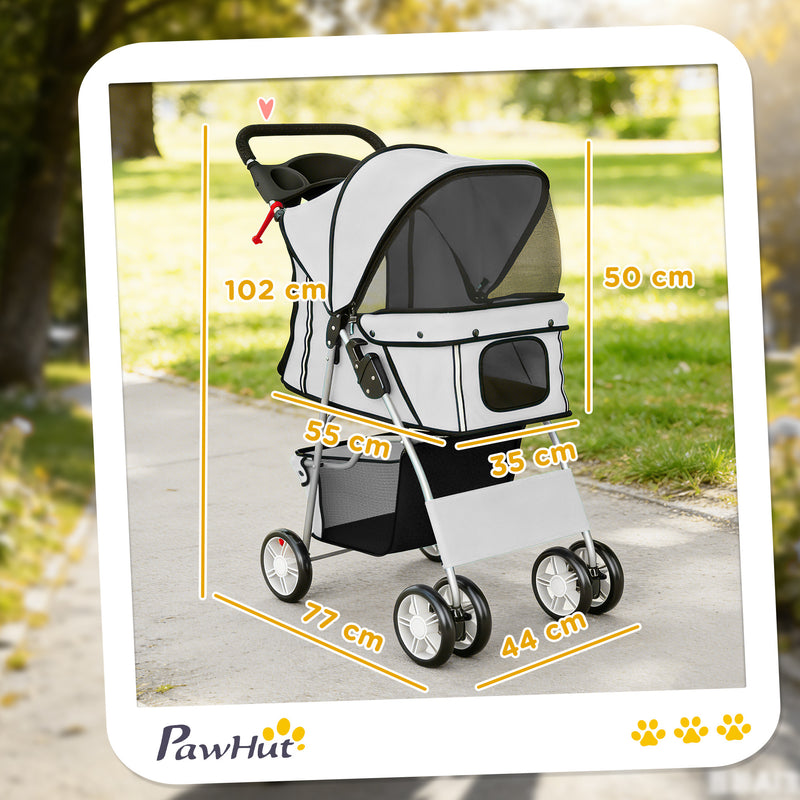 Pet Stroller for Small Dogs and Cats with Mesh Windows and Storage Basket Grey AOSOM
