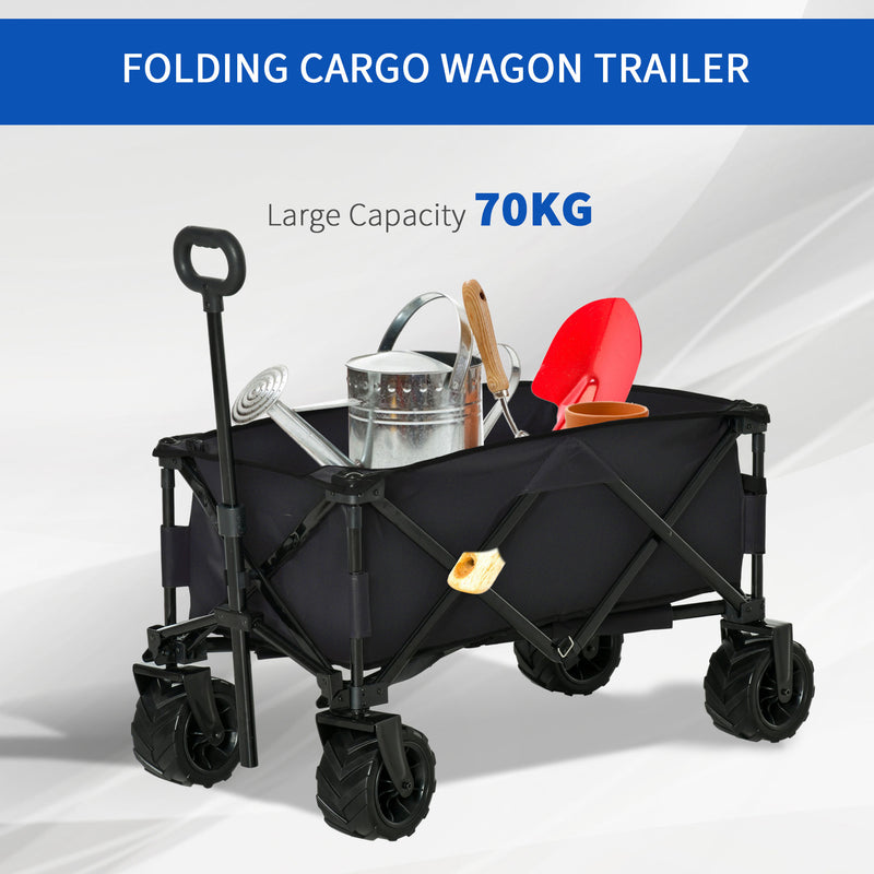 Black Folding Cart Trolley Wagon with Handle and Wheels for Camping or Beach Use
