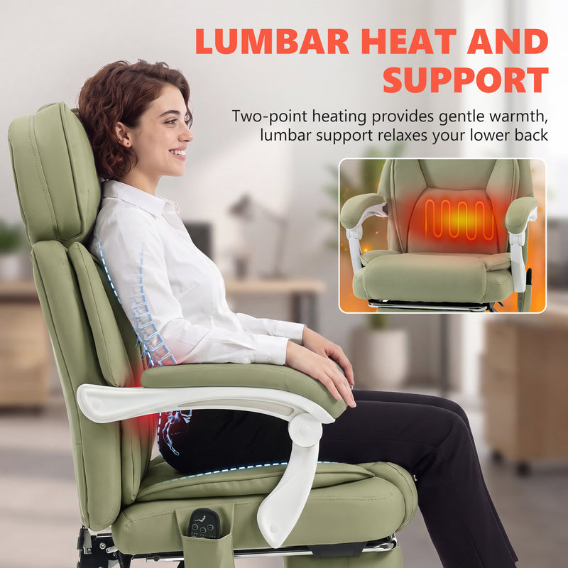 Massage Office Chair with Heat and Recline for Back Relief and Comfort Lime Green White
