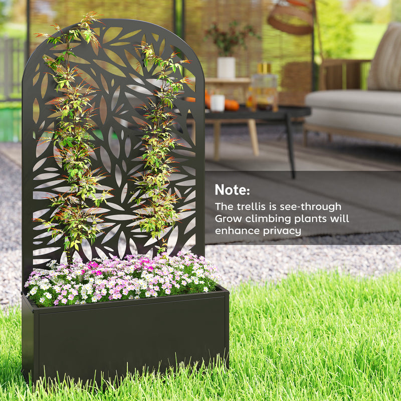 Metal Planter with Trellis for Climbing Plants and Vines Outdoor Garden Black