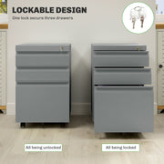 Mobile Metal Filing Cabinet with 3 Drawers and Anti Tilt Design for Home Office, Grey