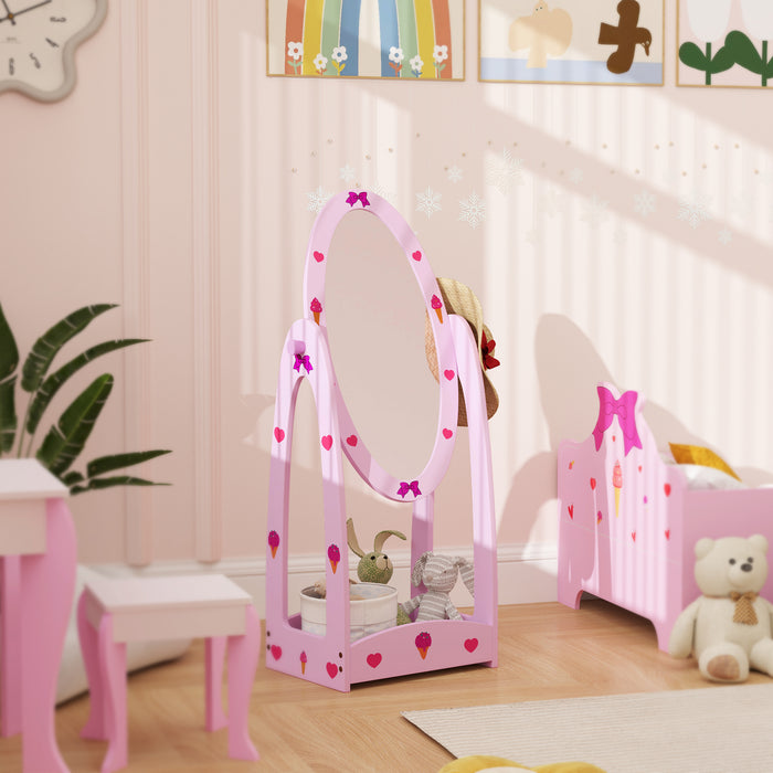 Kids Full Length Rotating Mirror with Storage Shelf Hot Pink by AIYAPLAY