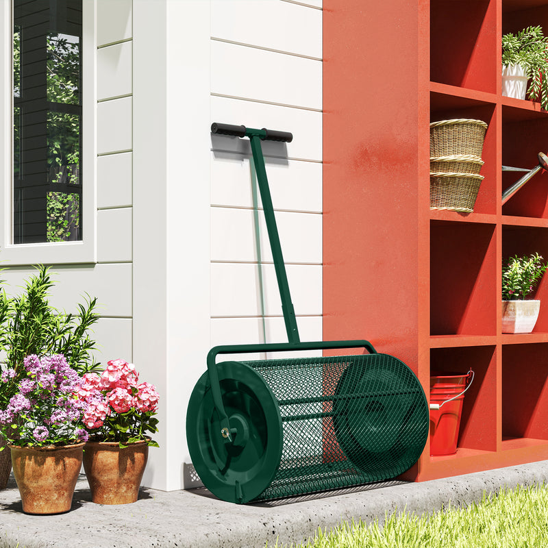 24 Inch Garden Compost Spreader With Adjustable Handle For Seeding And Mulching Green