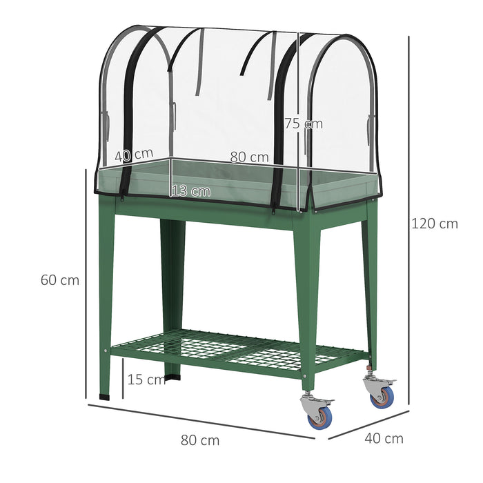 Raised Planter with Greenhouse Cover Mobile Garden Bed with Wheels and Shelf for Vegetables by Outsunny