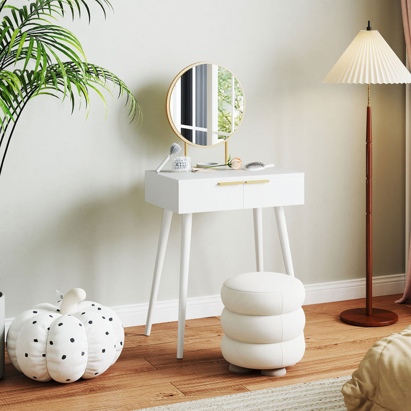 White Dressing Table with Round Mirror and Storage Drawer by Homcom