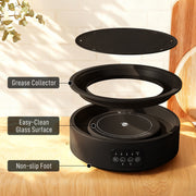 Electric Ceramic Hob with Grill Plate for All Pots 4 Heat Levels Portable 36cm Black AOSOM
