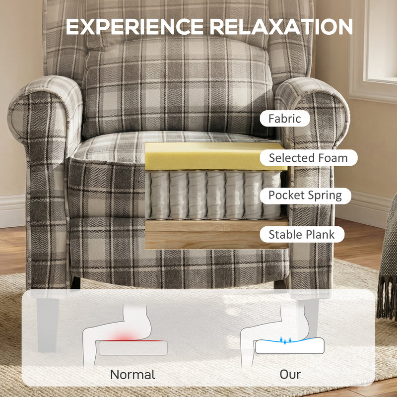 Recliner Chair with Adjustable Back and Footrest for Living Room or Bedroom Grey and White AOSOM