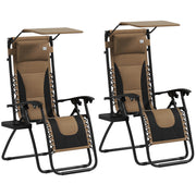 Set of 2 Zero Gravity Outdoor Reclining Chairs with Canopy Cup Holder and Cushion by Outsunny