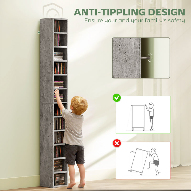 CD Storage Tower for 204 Discs Space Saving 12 Tier Unit for Organised Home Cement Grey