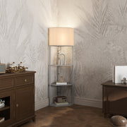 Grey Corner Floor Lamp with Shelves Tall Standing Light for Living Room Pull Chain Switch by HOMCOM
