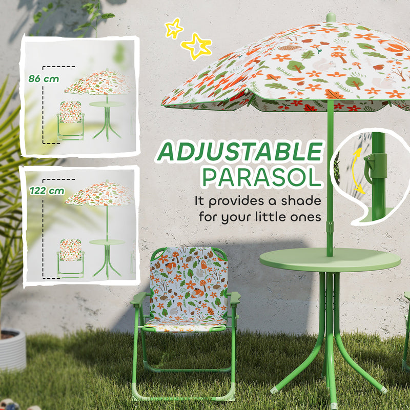 4 Piece Kids Garden Table and Chair Set with Adjustable Parasol Foldable Design Green by AIYAPLAY