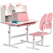 Height Adjustable Kids Desk and Chair Set with Tiltable Desktop and Reading Rack Pink by AIYAPLAY