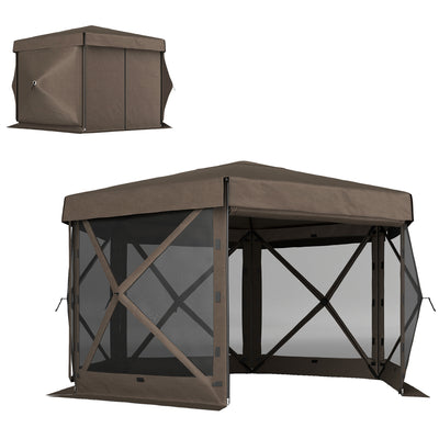 Brown 3m Hexagon Pop Up Gazebo with 5 Sides Waterproof UV Resistant by Outsunny