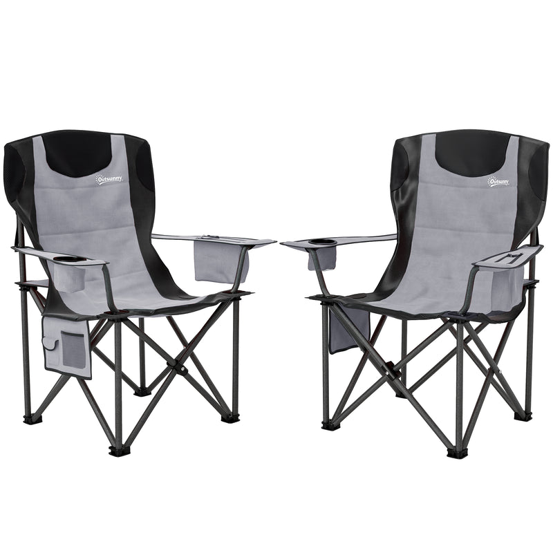 Folding Camping Chairs Set of 2 with Padded Seat and Headrest for Outdoor Comfort Grey