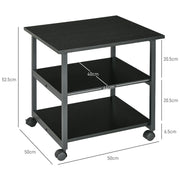 Three Tier Steel Printer Stand on Wheels for Home Office Storage, Black