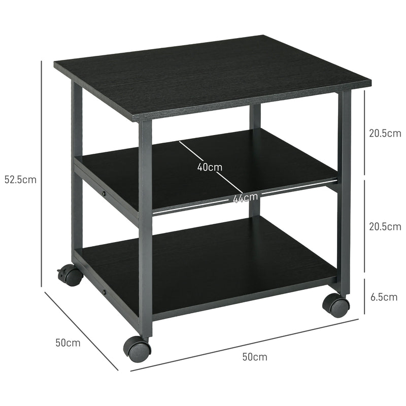 Three Tier Steel Printer Stand on Wheels for Home Office Storage, Black