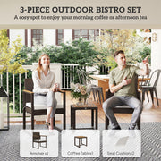 White 3 Piece Rattan Garden Chair Set with Side Table for Outdoors by Outsunny