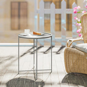 Folding Garden Side Table with Removable Tray for Easy Outdoor Serving White Outsunny