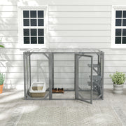 Grey Wooden Outdoor Cat House With Large Door, Platforms and Weatherproof Roof by PawHut