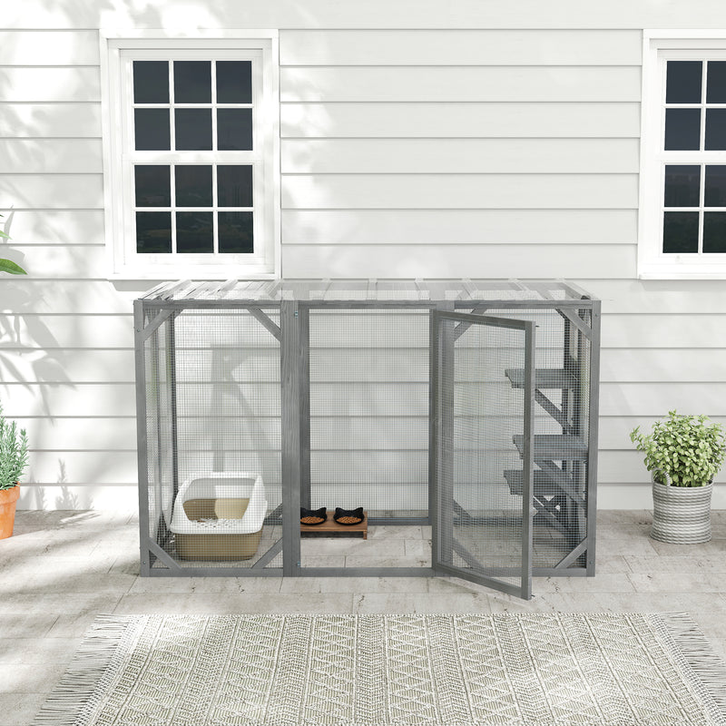 Grey Wooden Outdoor Cat House With Large Door, Platforms and Weatherproof Roof by PawHut